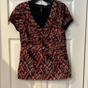 New York & Company Red and Black Patterned Blouse